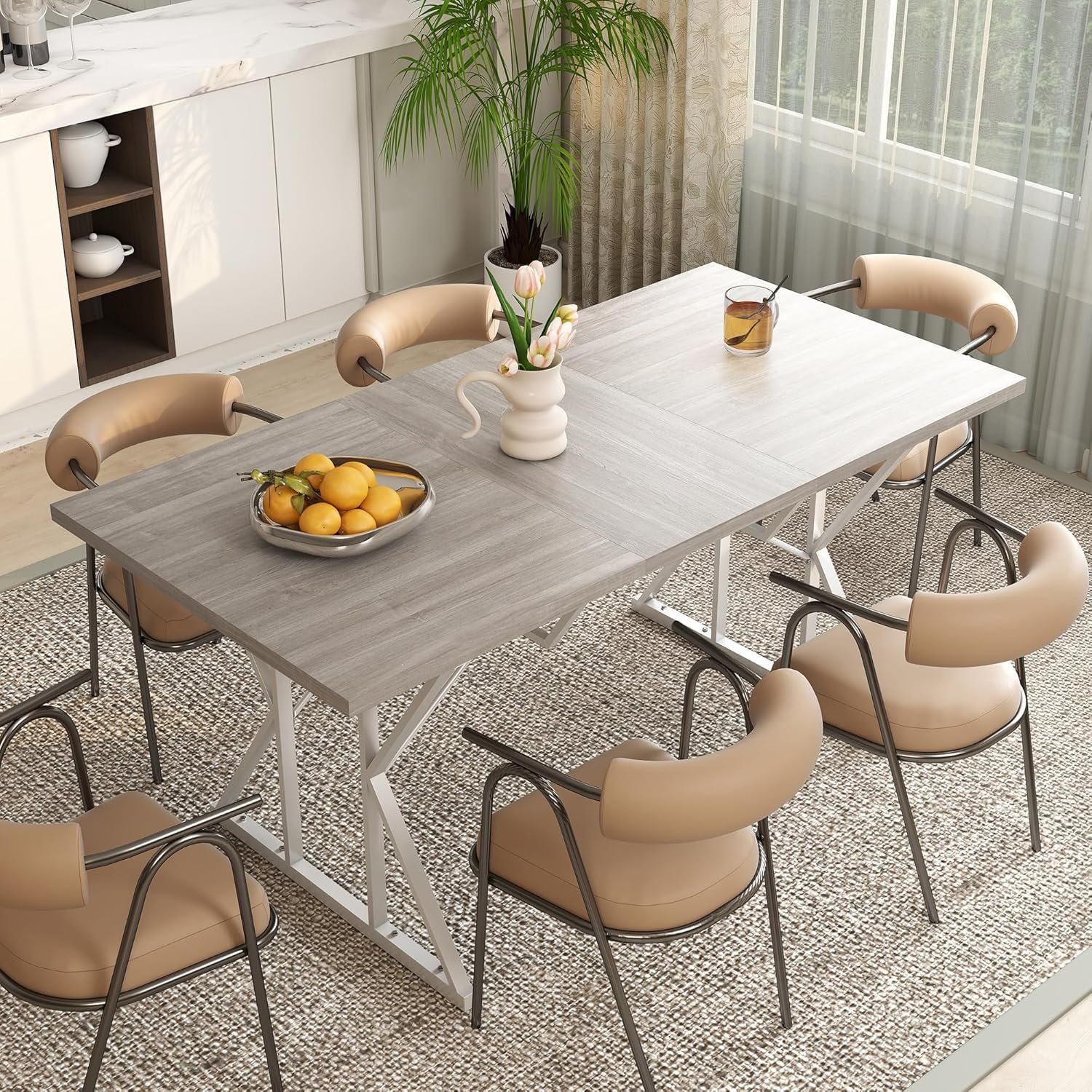 47"-63" Expandable Dining Table for 4-6 People, Farmhouse Dinner Table
