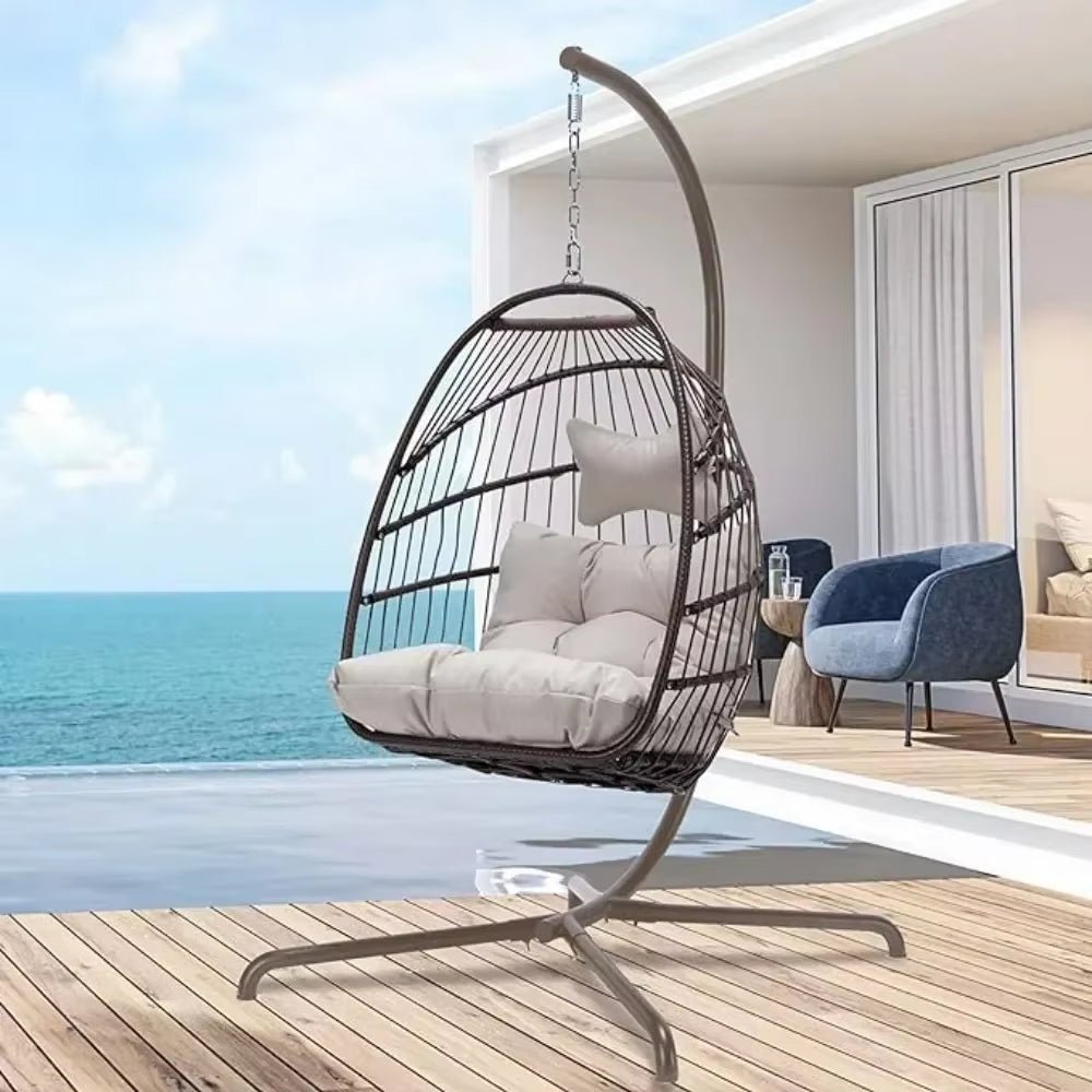 Patio Egg Chair with Stand & UV Resistant Cushions